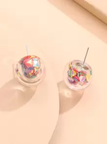 Ball Design Stud Earrings - Multicolor - View 2