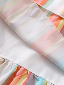 Girls Block Striped Bow Shoulder Layered Hem Cami Dress - Multicolor - View 4