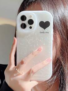 Heart Pattern Shell Glitter Phone Case - White - View 1