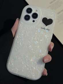 Heart Pattern Shell Glitter Phone Case - White - View 3