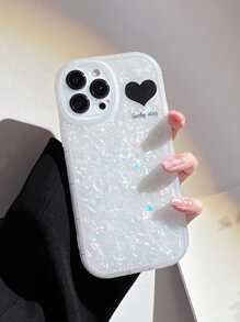 Heart Pattern Shell Glitter Phone Case - White - View 5