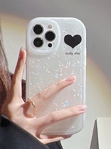Heart Pattern Shell Glitter Phone Case - White - View 7