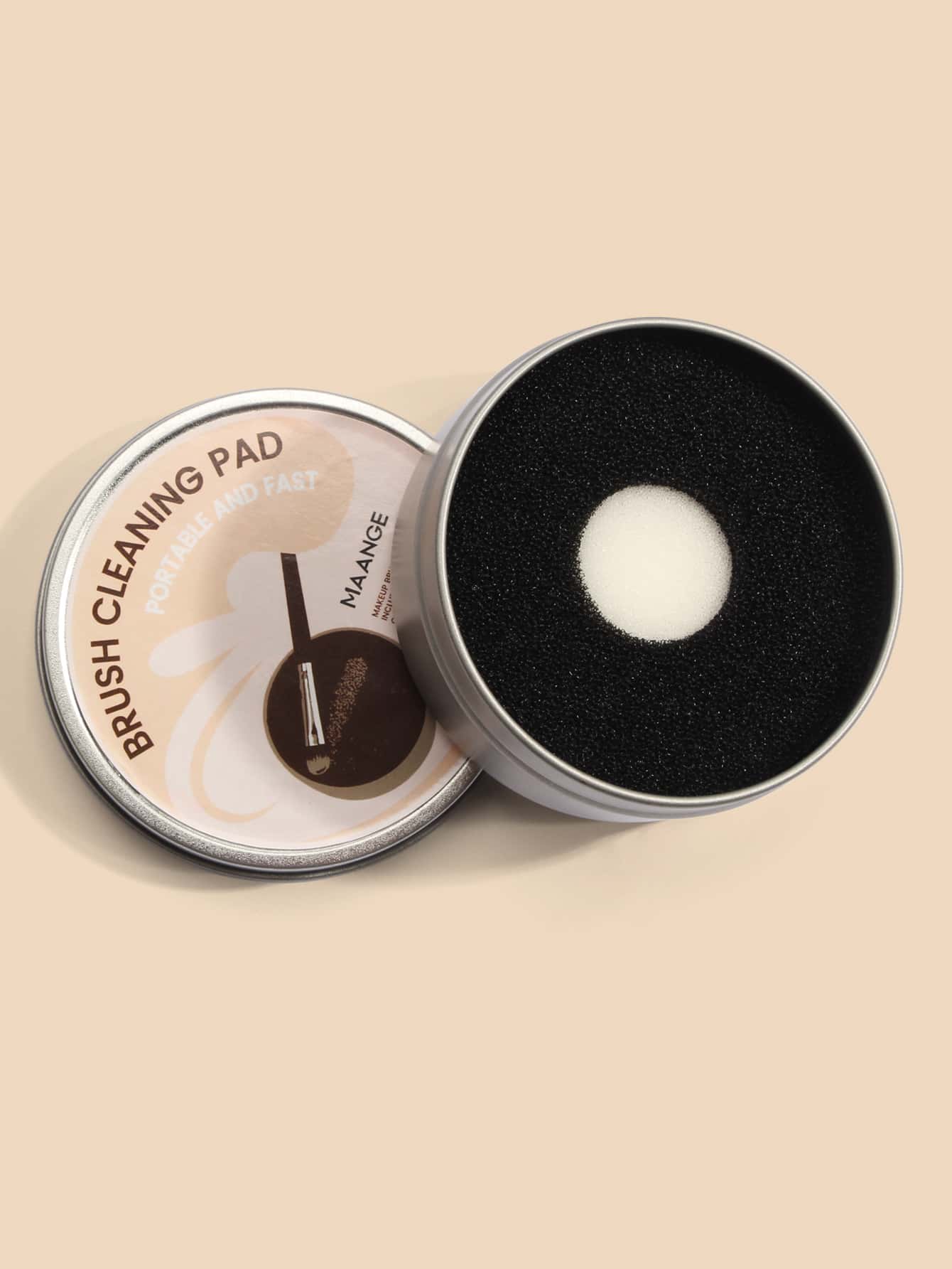 1入組化妝刷乾清潔盒雙使用眼影畫筆顏色去除器海綿刷洗滌洗滌器乾淨成套工具 - 米色 - 查看 1