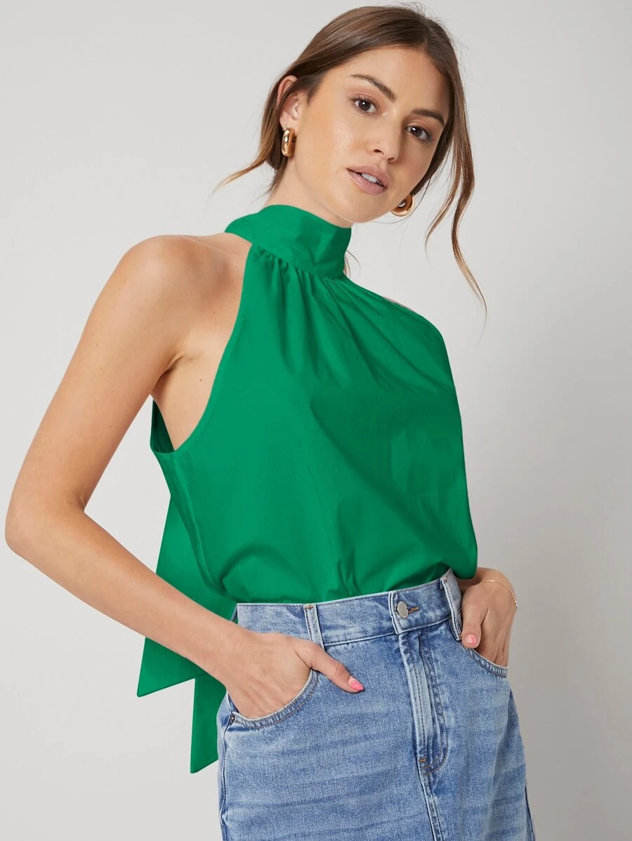 MOTF PREMIUM 後綁帶上衣 - 綠色 - 查看 1