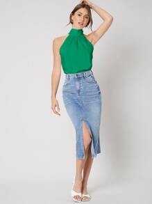 MOTF PREMIUM 後綁帶上衣 - 綠色 - 查看 4