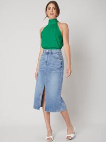 MOTF PREMIUM 後綁帶上衣 - 綠色 - 查看 5