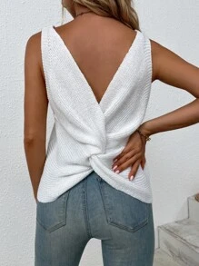 SHEIN LUNE Top de punto girante trasero - Blanco - Ver 3