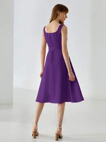 MOTF PREMIUM Vestido con cinturón 100% lino - Morado - Ver 2