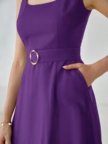 MOTF PREMIUM Vestido con cinturón 100% lino - Morado - Ver 4
