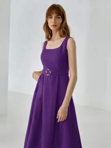 MOTF PREMIUM Vestido con cinturón 100% lino - Morado - Ver 6