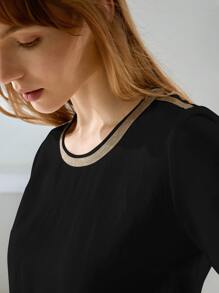PREMIUM Camiseta con cinta de metal de lino - Negro - Ver 4
