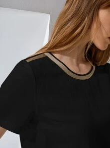 PREMIUM Camiseta con cinta de metal de lino - Negro - Ver 9