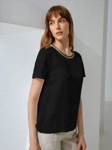 PREMIUM Camiseta con cinta de metal de lino - Negro - Ver 10