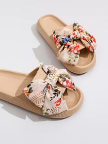 蝴蝶结装饰拖鞋，一体成型塑料鞋底，卡其色蝴蝶结纯色女士拖鞋，春夏穿搭 - 卡其色 - 查看 7