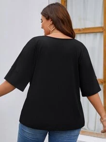 SHEIN LUNE 大碼字母圖案蝙蝠袖T恤