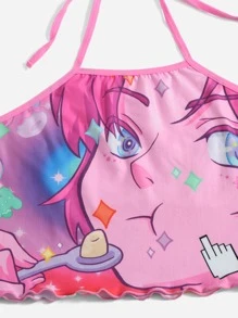 ROMWE Anime 卡通圖案內衣套裝 - 粉色 - 查看 3