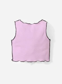 SHEIN Baby Zebra Striped Colourblock Top-stitching Lettuce Trim Tank Top - Multicolor - View 2