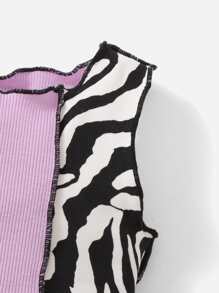 SHEIN Baby Zebra Striped Colourblock Top-stitching Lettuce Trim Tank Top - Multicolor - View 3