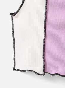 SHEIN Baby Zebra Striped Colourblock Top-stitching Lettuce Trim Tank Top - Multicolor - View 4