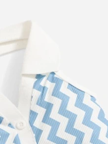 SHEIN 嬰兒女孩z字形印花無背背心連衣裙 - 藍白色 - 查看 3