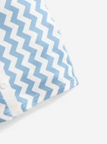 SHEIN 嬰兒女孩z字形印花無背背心連衣裙 - 藍白色 - 查看 4