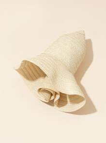 1pc Ladies' Beige Wave Edge Sunhat, Perfect For Daily Beach Vacation - Beige - View 3