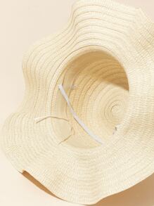 1pc Ladies' Beige Wave Edge Sunhat, Perfect For Daily Beach Vacation - Beige - View 5