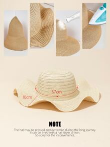 1pc Ladies' Beige Wave Edge Sunhat, Perfect For Daily Beach Vacation - Beige - View 4