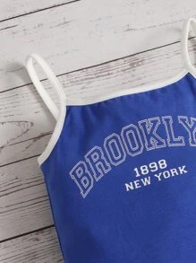 SHEIN Bodysuits Em bé Tương phản ràng buộc Lá thư - Màu xanh lam - Xem 3