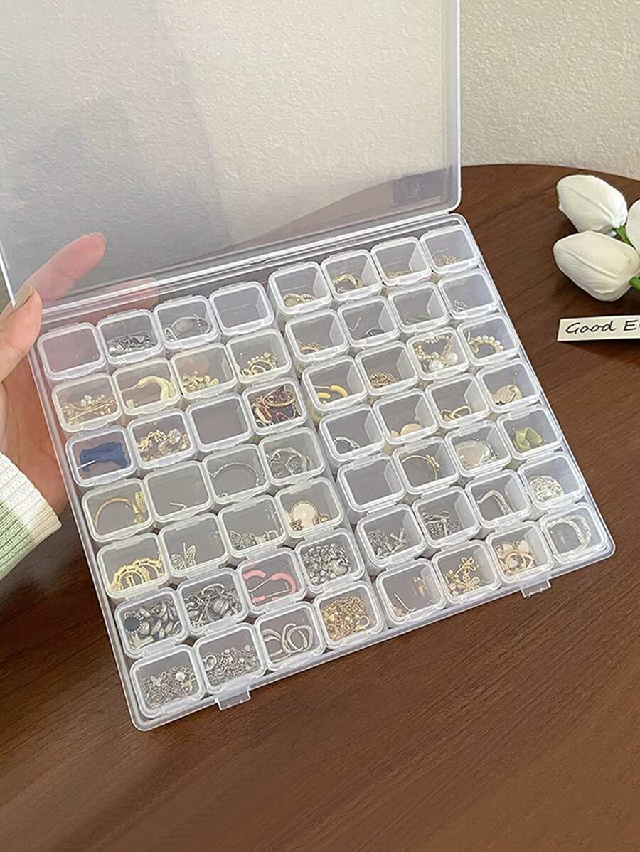 1pc Clear Jewelry Storage Box, Transparent Compartment Ring Storage Box For Home - Clear - View 1