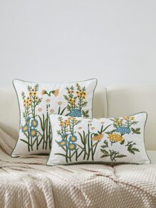 1入組花卉刺繡靠墊套不附帶墊芯