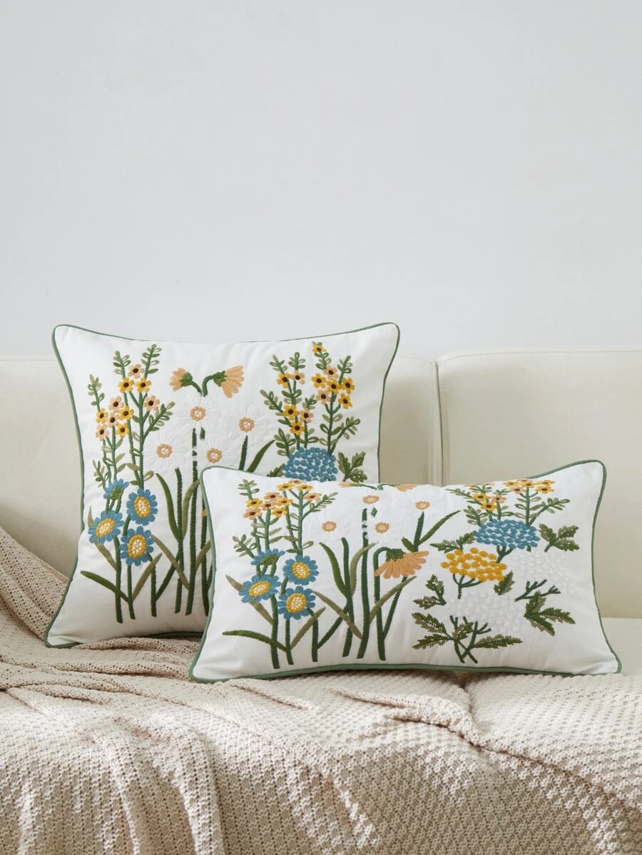 1入組花卉刺繡靠墊套不附帶墊芯