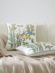 1入組花卉刺繡靠墊套不附帶墊芯