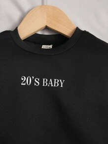 SHEIN Bộ đồ Em bé Lá thư Giải trí - màu đen - Xem 3