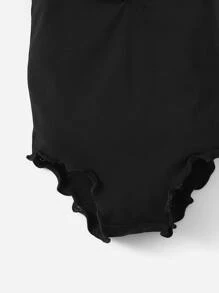 SHEIN Body Para Bebé Niña Con Ribete Tipo Lechuga Y Parte Delantera Fruncida - Negro - Ver 4