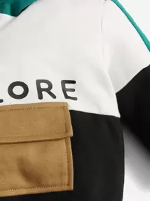 SHEIN 男嬰撞色字母圖案翻蓋口袋連帽衫