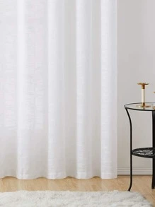 1pc Plain Color Linen-Look Sheer Curtain Panel, With Top Rope Design, Lightweight Breathable Translucent Fabric For Bedroom, Living Room, Balcony Decoration - White - View 5