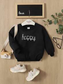 SHEIN Baby Girl Letter Graphic Pullover - Black - View 1