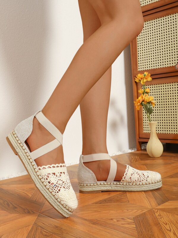 Cap Toe Ankle Strap Espadrille Ballet Flats