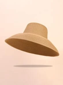 Minimalist Solid Straw Hat - Camel - View 1