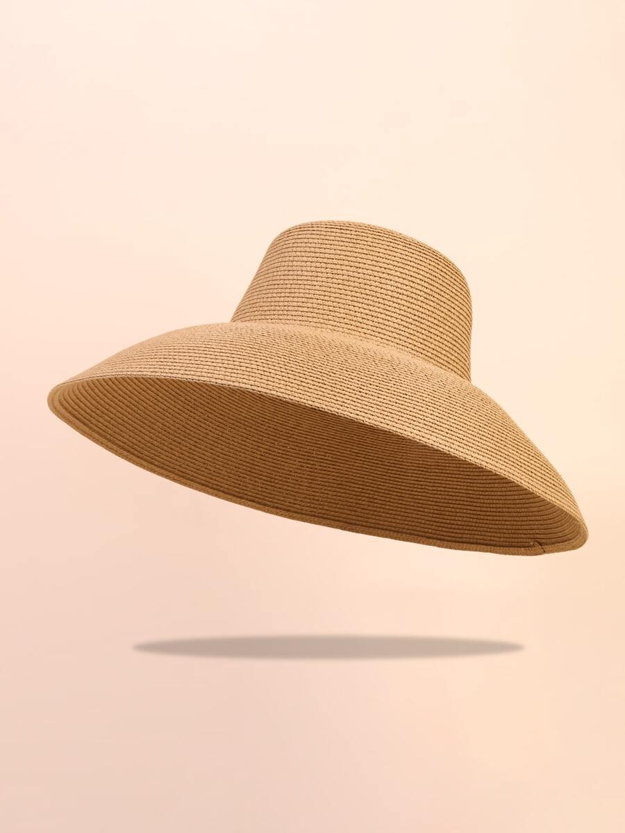 Minimalist Solid Straw Hat - Camel - View 1