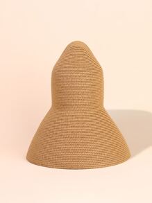 Minimalist Solid Straw Hat - Camel - View 3