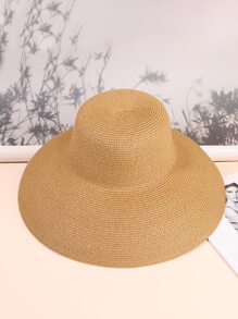 Minimalist Solid Straw Hat - Camel - View 4