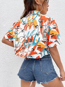 SHEIN EZwear Áo sơ mi nữ Nút phía trước Con số Giải trí - Nhiều màu - Xem 1