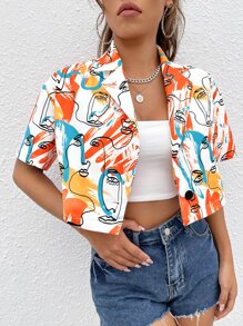 SHEIN EZwear Áo sơ mi nữ Nút phía trước Con số Giải trí - Nhiều màu - Xem 2