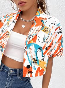 SHEIN EZwear Áo sơ mi nữ Nút phía trước Con số Giải trí - Nhiều màu - Xem 5