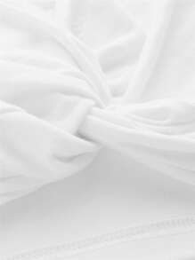 SHEIN ICON Mặt trước xoắn Tie Trước Crisscross Ngắn tay Mùa vụ Trắng - trắng - Xem 3