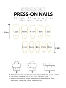 使用24入組長棺材粉色漸變光澤假指甲和1入組指甲銼和1張膠帶升級您造型 - 彩色 - 查看 2