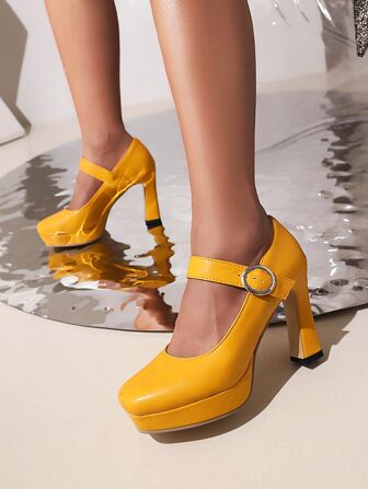Platform Chunky Heeled Mary Jane Pumps