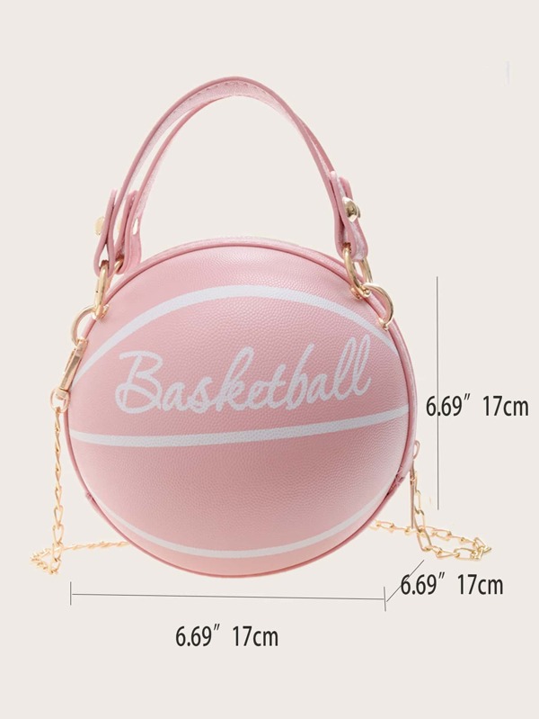 Mini Letter Graphic Basketball Design Circle Bag, Fashion Chain